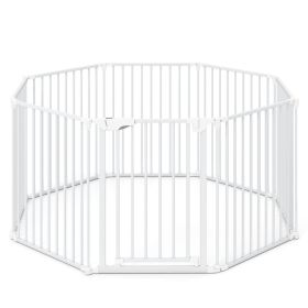 8-Panel Extra Wide Baby Gate Adjustable Pet Safety Fence with Auto-close Door (Color: White)