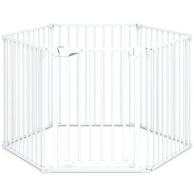 Extra Wide Baby Gate Fits 34.5-154" Openings 6-Panel Adjustable Pet Safety Fence (Color: White)